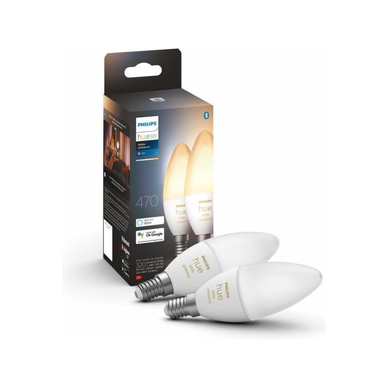 2 becuri led inteligente philips hue b39 bluetooth e14 4w (40w) 470 lm lumina alba