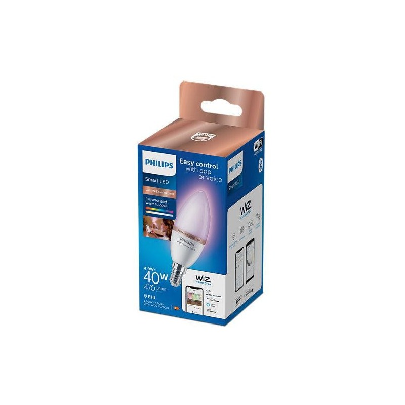 Bec led rgb inteligent philips candle c37 wi-fi bluetooth e14 4.9w (40w) 470 lm lumina