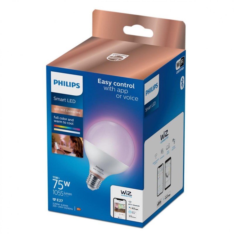 Bec led rgb inteligent philips glob g95 wi-fi bluetooth  e27 11w (75w) 1055 lm lumina