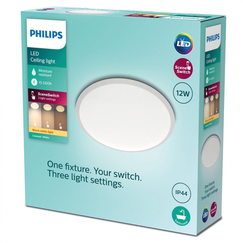 Plafoniera led philips cavanal 12w 1200 lm 3 trepte de intensitate lumina calda (2700k) ip44