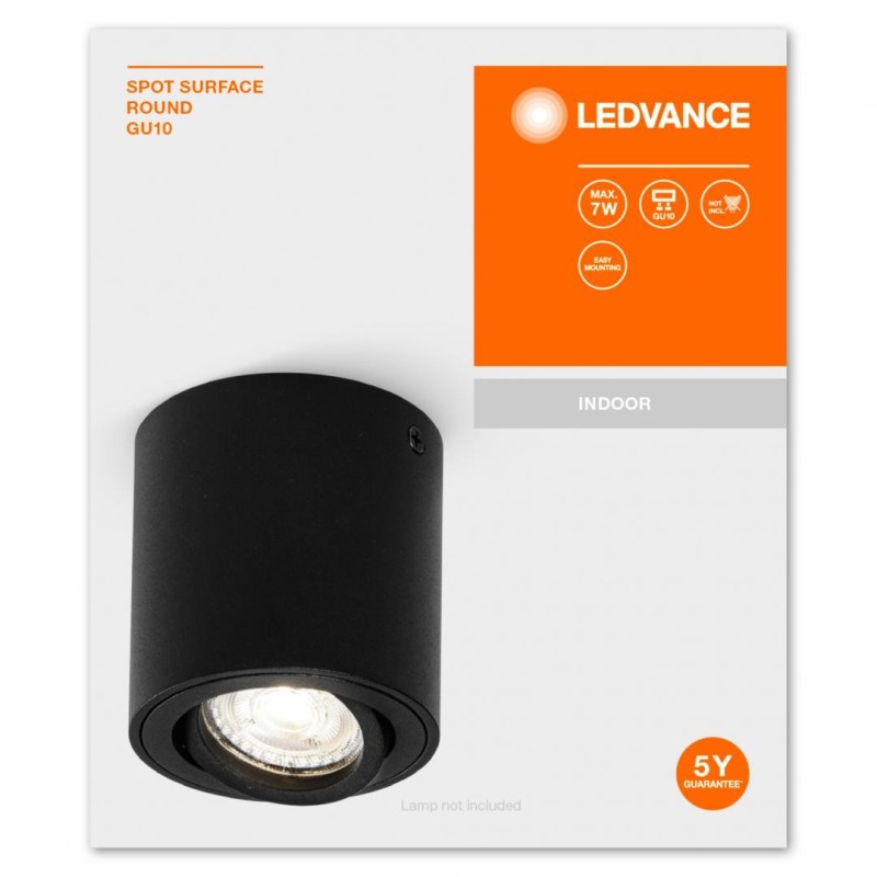 Spot ledvance surface round 1xgu10 max. 7w ip20 8x9.5cm montaj aplicat negru