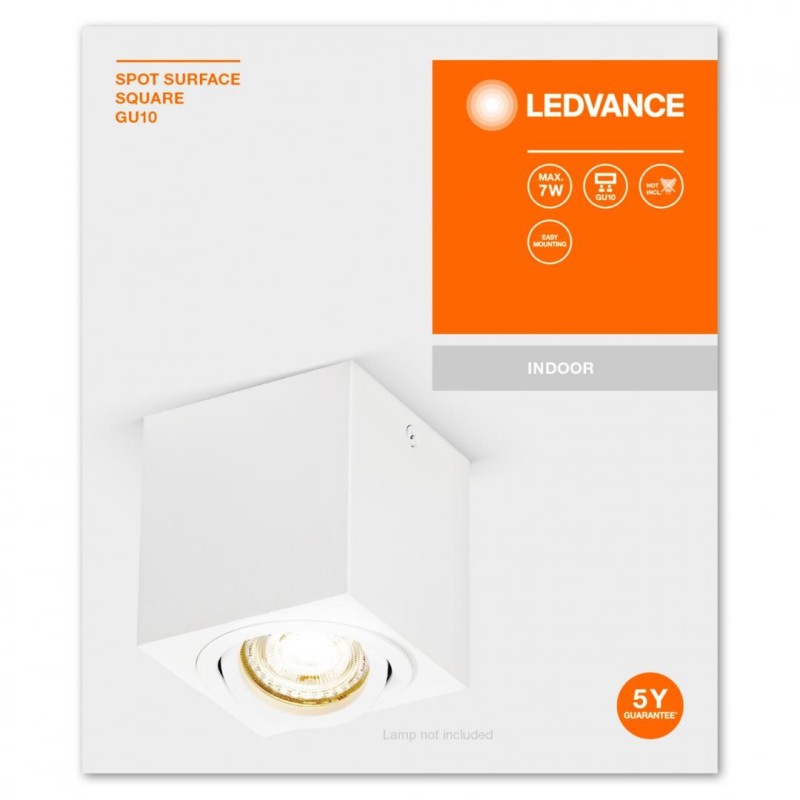 Spot ledvance surface square 1xgu10 max. 7w ip20 8x9.5cm montaj aplicat alb