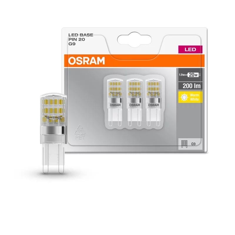 3 becuri led osram base pin g9 1.9w (20w) 200 lm lumina calda (2700k)