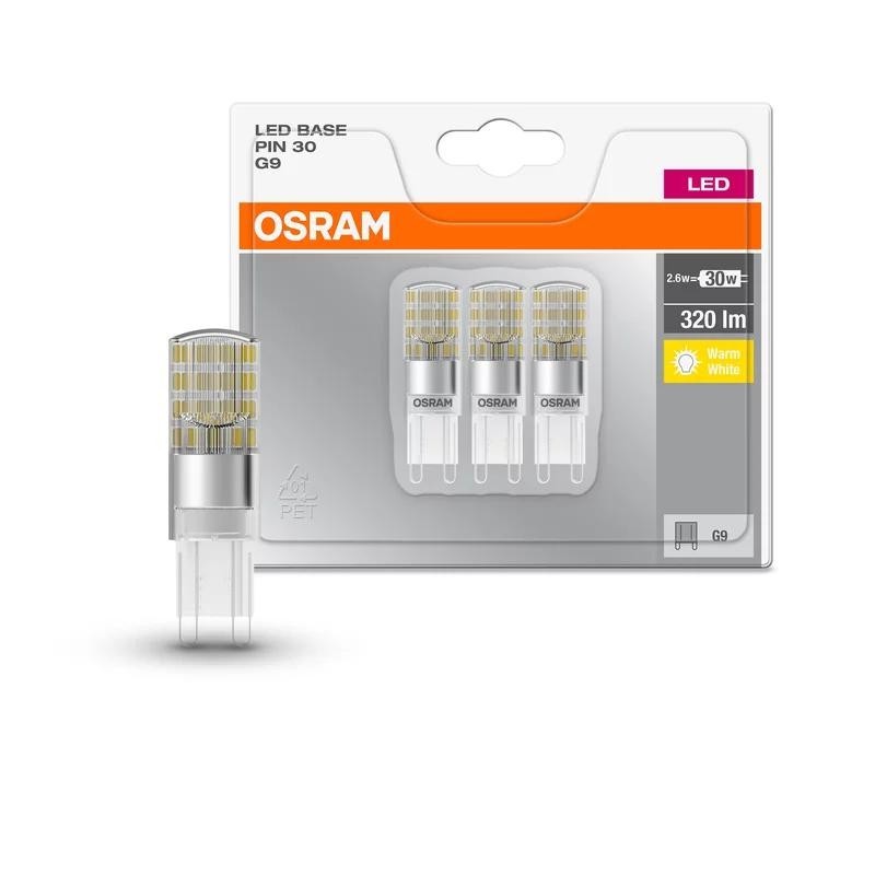 3 becuri led osram base pin g9 2.6w (30w) 320 lm lumina calda (2700k)