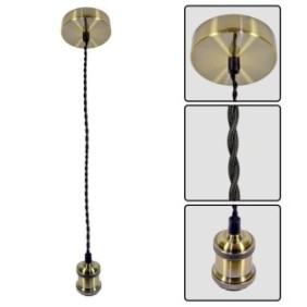 Pendul vivalux retro antique brass e27 max. 60w textil/metal ip20 Ø100mm cablu dublu negru 1m