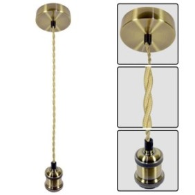 Pendul vivalux retro antique brass e27 max. 60w textil/metal ip20 Ø100mm cablu dublu auriu 1m