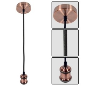 Pendul vivalux retro antique copper e27 max. 60w textil/metal ip20 Ø100mm cablu negru 1m bec