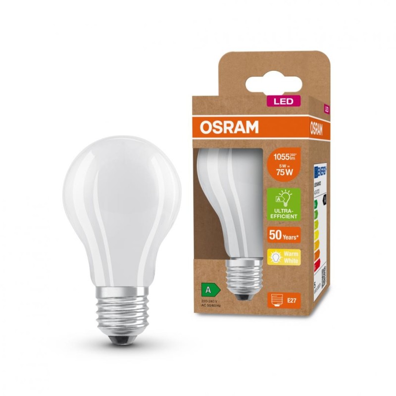 Bec led osram classic a60 ultra efficient light e27 5w (75w) 1055 lm lumina calda