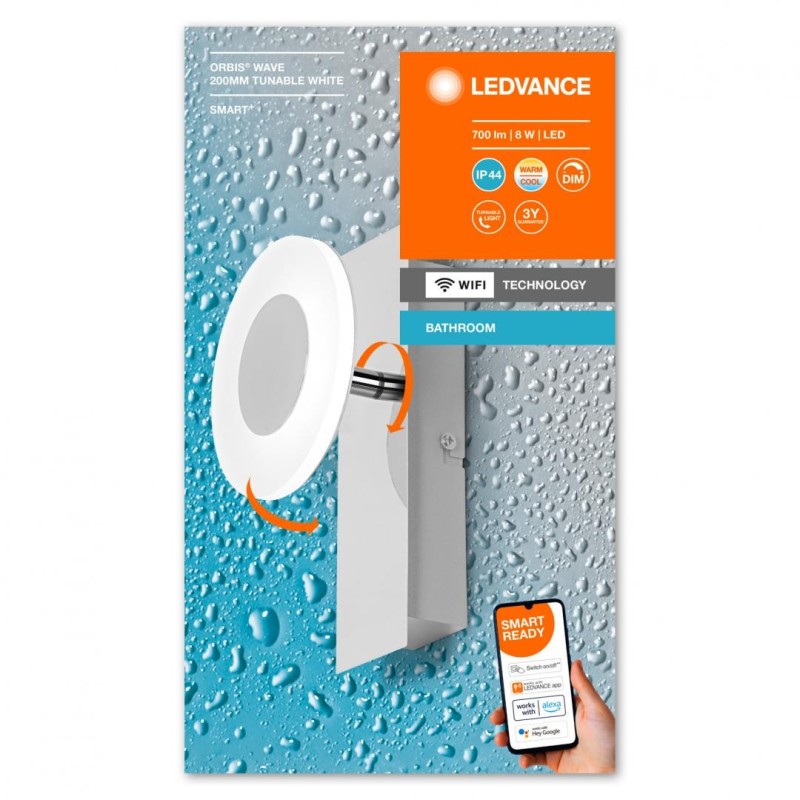 Aplica led inteligenta pentru baie ledvance smart+ wifi orbis wave 200 8w 700 lm lumina