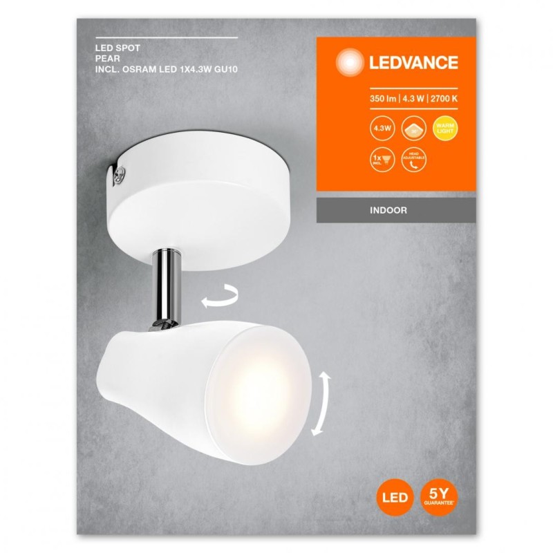 Spot led ajustabil ledvance pear gu10 4.3w 350 lm lumina calda (2700k) ip20 110x80x92mm metal/plastic