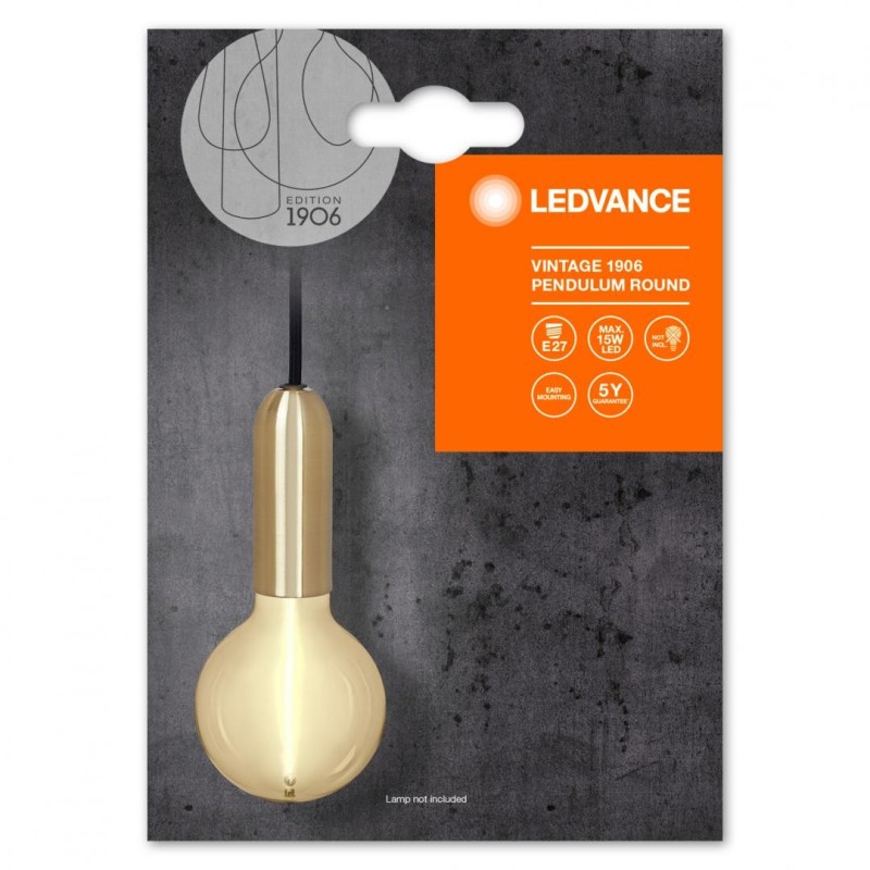 Pendul ledvance vintage 1906 round auriu e27 max. 15w led metal ip20 Ø100mm cablu 1.5m