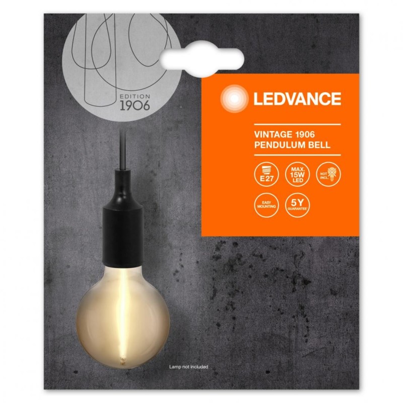 Pendul ledvance vintage 1906 bell negru e27 max. 15w led metal ip20 Ø92mm cablu 1m