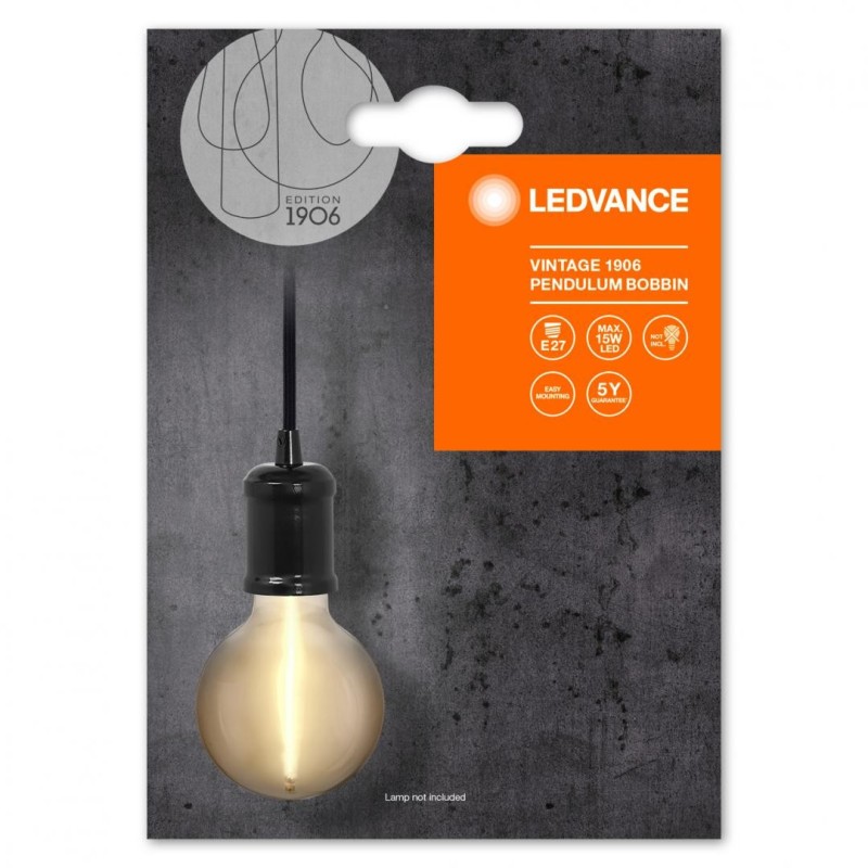 Pendul ledvance vintage 1906 bobbin negru e27 max. 15w led metal ip20 Ø100mm cablu 1.5m