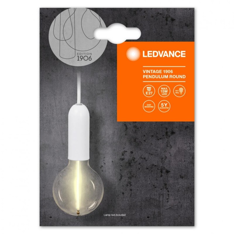 Pendul ledvance vintage 1906 round alb e27 max. 15w led metal ip20 Ø100mm cablu 1.5m