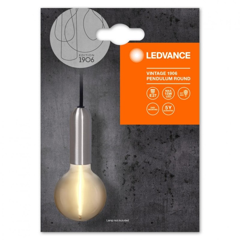 Pendul ledvance vintage 1906 round cromat e27 max. 15w led metal ip20 Ø100mm cablu 1.5m