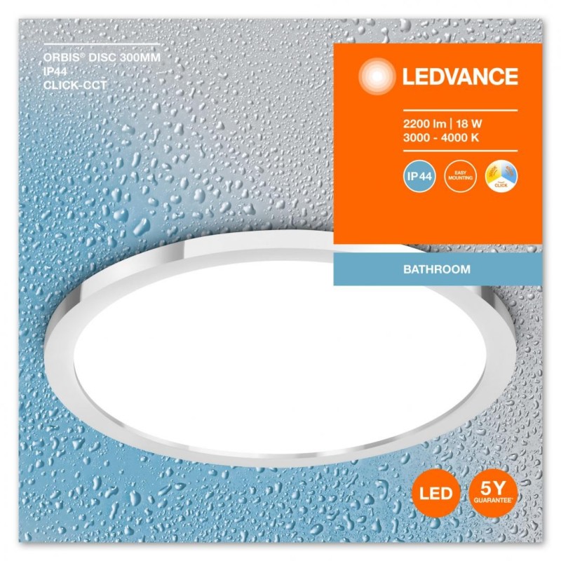 Plafoniera led pentru baie ledvance orbis disc crom 18w 2200 lm lumina alba (3000-4000k) ip44