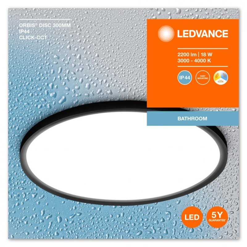 Plafoniera led pentru baie ledvance orbis disc black 18w 2200 lm lumina alba (3000-4000k) ip44