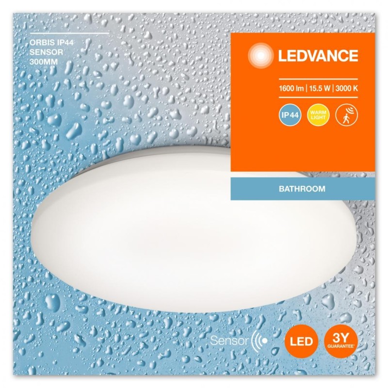 Plafoniera led pentru baie cu senzor de miscare si lumina ledvance orbis 300  15.5w 1600