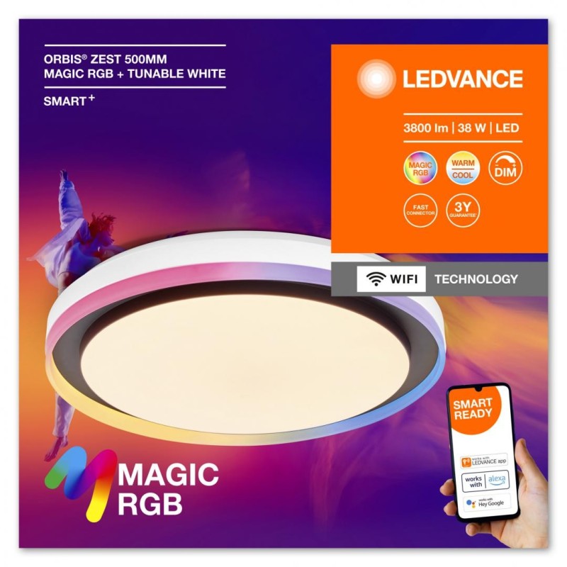 Plafoniera led rgb inteligenta ledvance smart+ wifi magic orbis zest cu telecomanda 38w 3800 lm