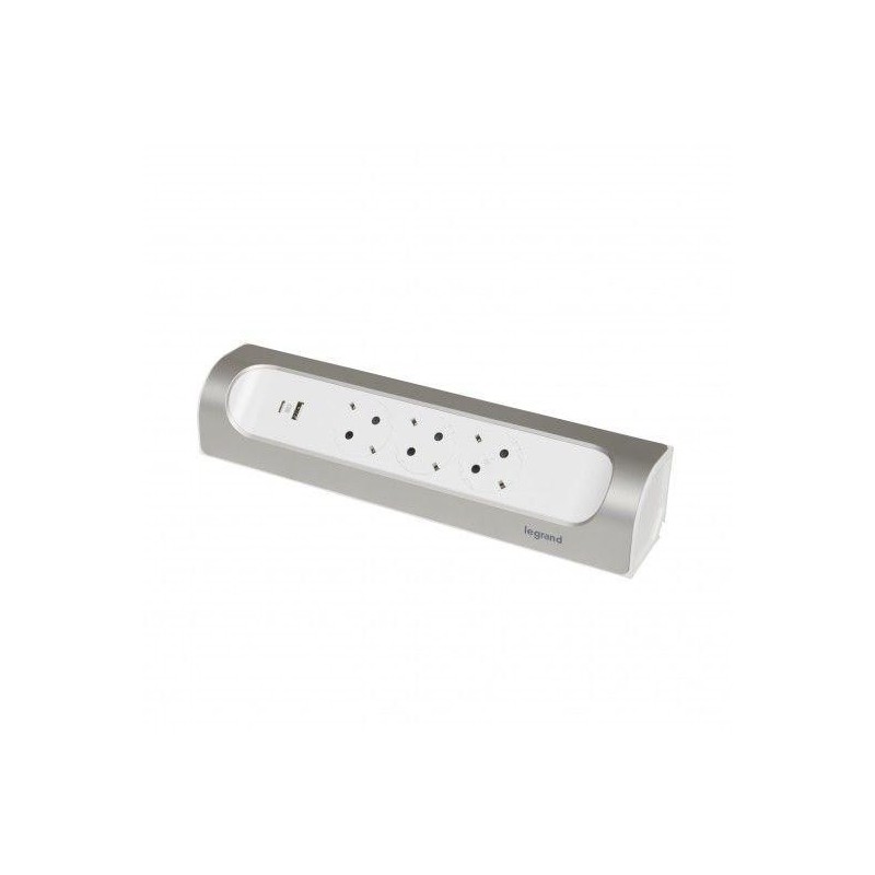 Bloc multipriza unghiular 3x2p+t si usb a+c culoare aluminiu