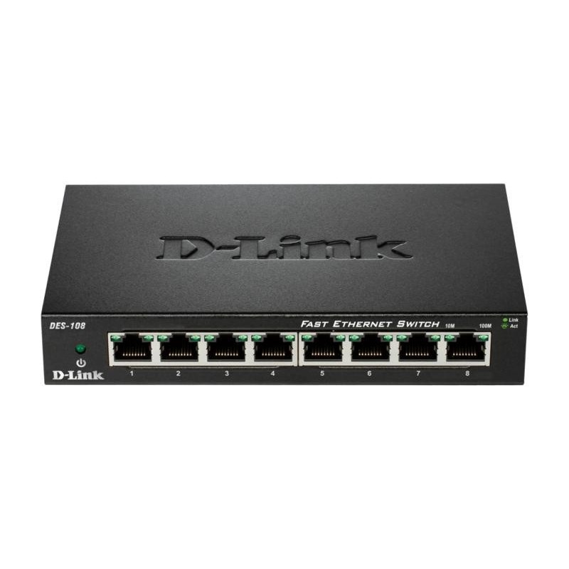 D-link switch des-108 8 porturi 10/100mbps desktop fara management metal negru