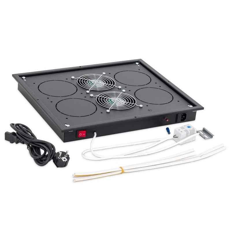 Panou ventilatie triton pentru rack de podea 19 2 ventilatoare 230v/60w cu termostat flux axial