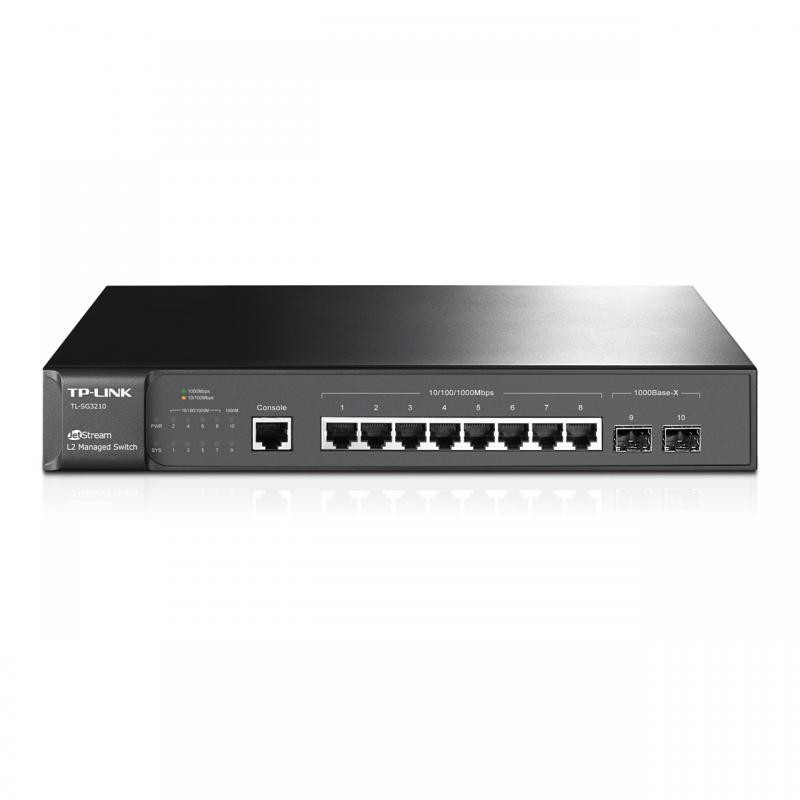 Switch tp-link tl-sg3210 8 porturi gigabit 2 sloturi sfp rackmount layer 2 management port/tag/mac/protocol-based vlan