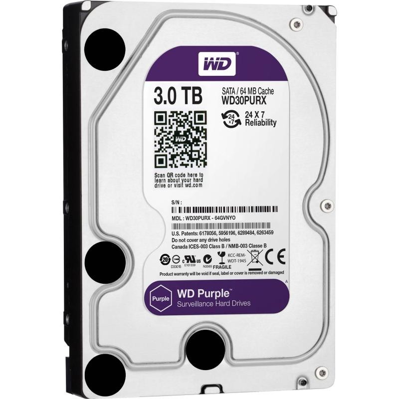 Hdd intern wd 3.5 3tb purple sata3 intellipower (5400rpm)  64mb surveillance