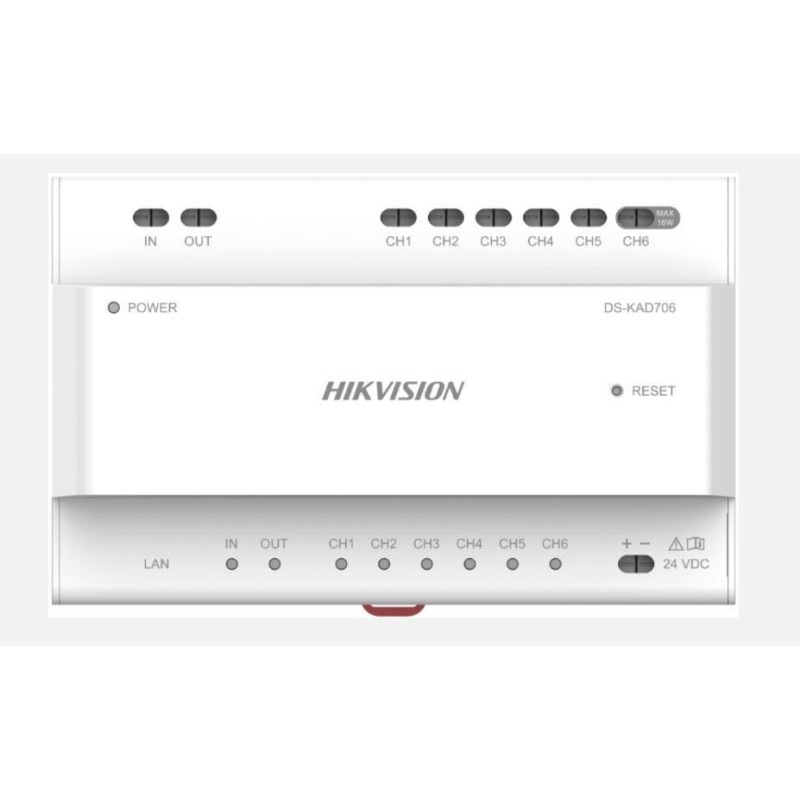 Distribuitor audio/video pentru sisteme de videointerfonie cu conexiune pe 2 fire hikvision ds-kad706 6 canale