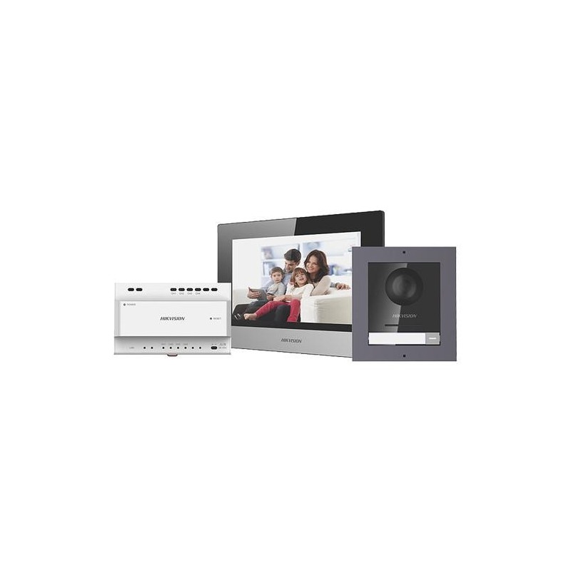 Kit videointerfon ip hikvision ds-kis702 conexiune pe 2 fire pentru o singura familie componenta kit: