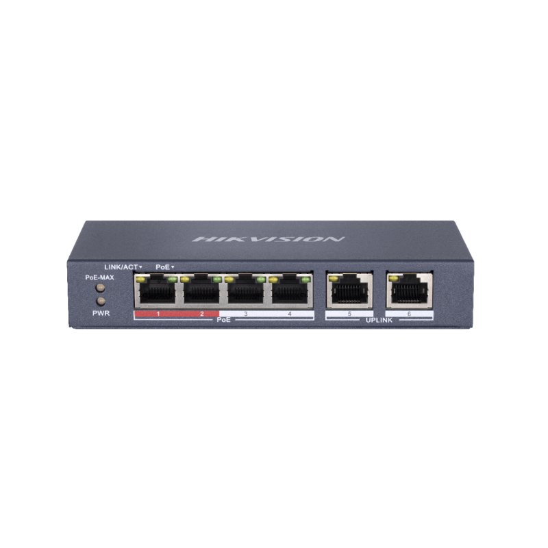 Switch hikvision ds-3e0106p-e-m switching capacity 1.6 gbps 4 x 10/100mbps poe ports and and 2