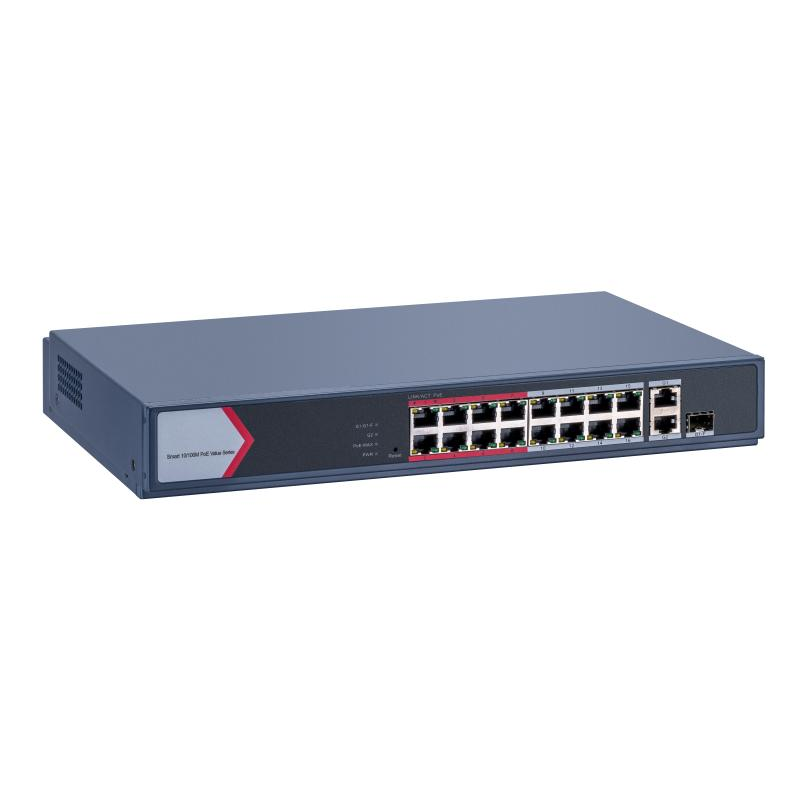 Switch poe hikvision ds-3e1318p-ei/m: 16 × 10/100 mbps poe port1 × gigabit combo1 × gigabit