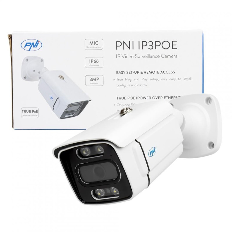 Camera supraveghere video pni ip3poe cu ip 3mp de exterior ip66 microfon incorporat compatibila cu