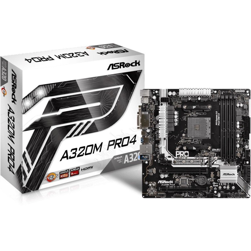 Placa de baza asrock socket am4 a320m pro4 dual channel ddr4memory 4* ddr4 dimm slots