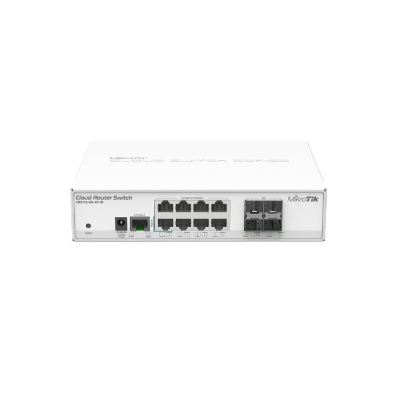 Mikrotik smart switch crs112-8g-4s-in 8x gigabit ethernet 4x sfpcages 400mhz cpu 128mb ram desktop case