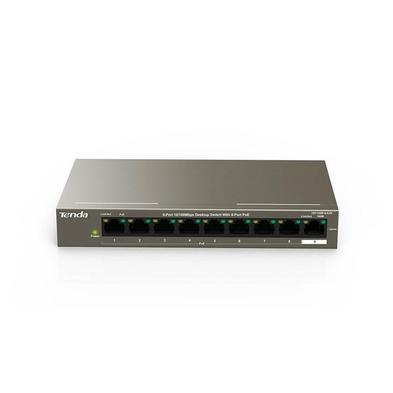 Tenda switch tef1109p-8-63w 9-port 10/100mbps desktop switch 8-port poe standard and protocol: ieee 802.3 ieee