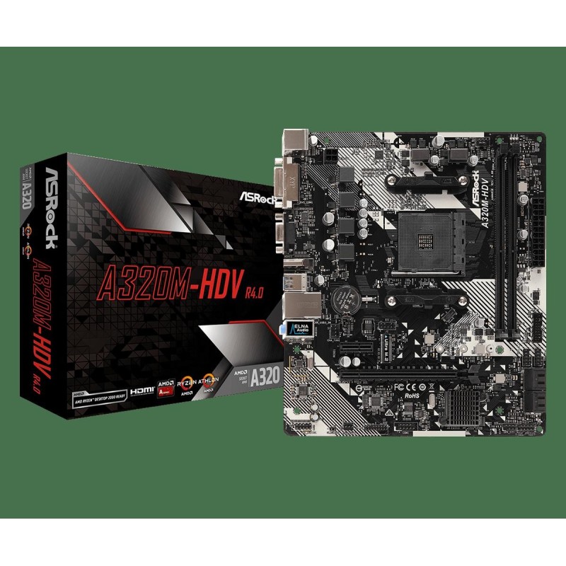 Placa de baza asrock socket am4 a320m-hdv r4.0 chipset: amd promontorya320 r4.0 dual channel ddr4