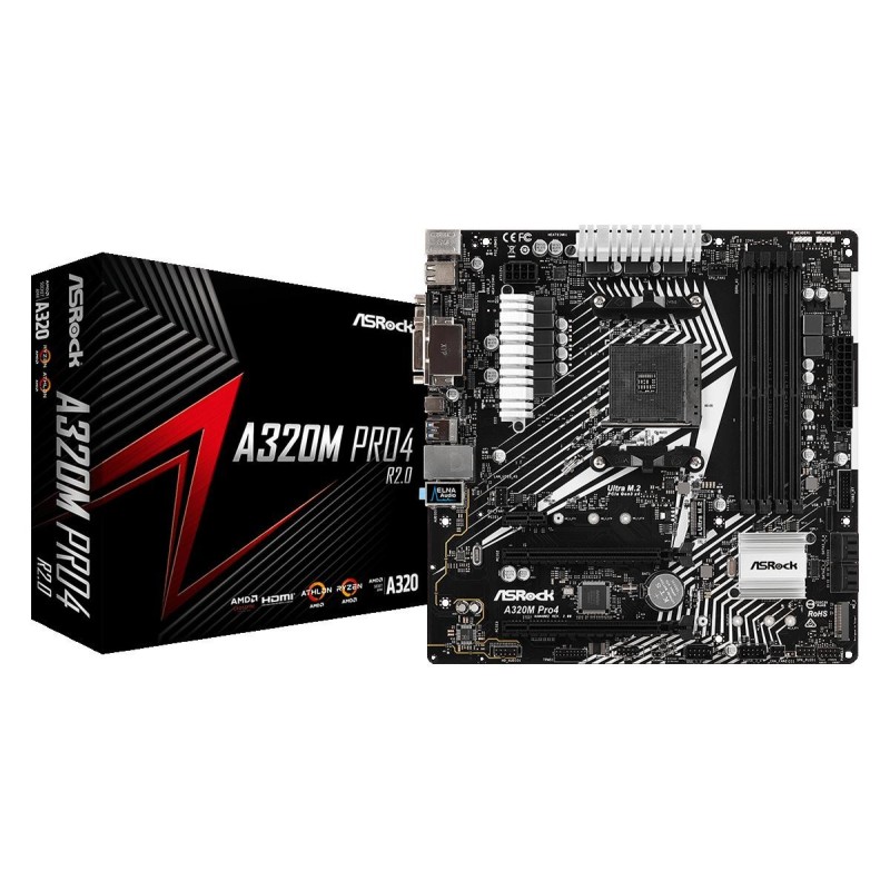 Placa de baza asrock socket am4 a320m pro4 r2.0 supports ddr4 3200+(oc) (ryzen cpu) /