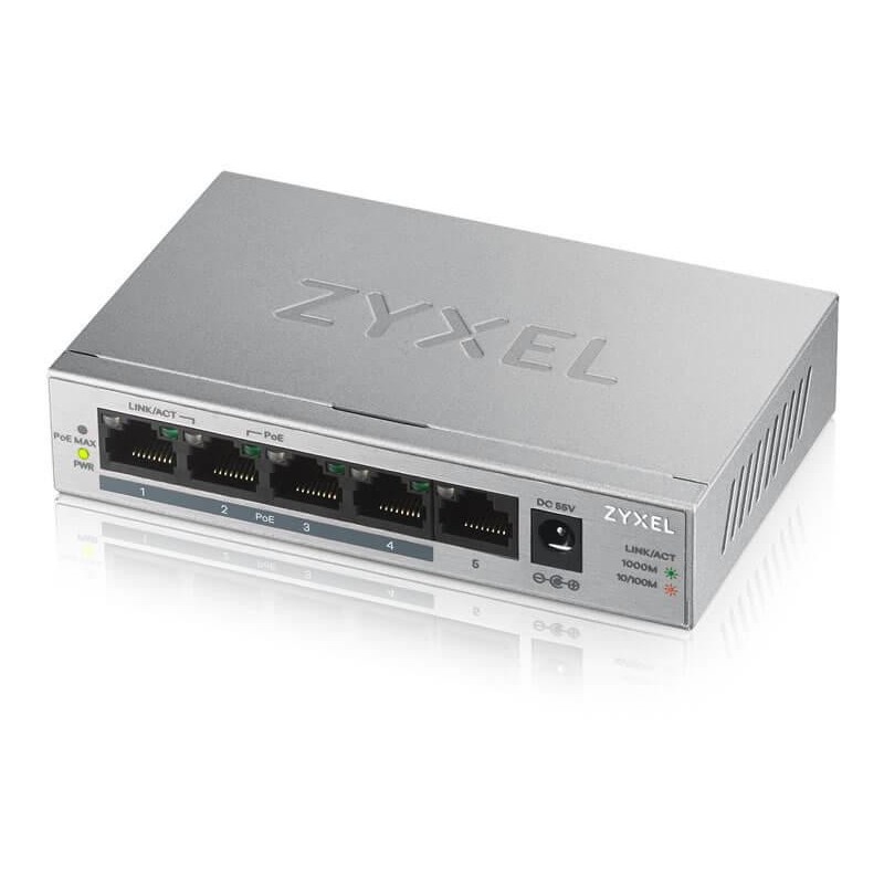 Zyxel gs1005-hp 5 port gigabit poe+ unmanaged desktop switch 4 x poe 60 watt