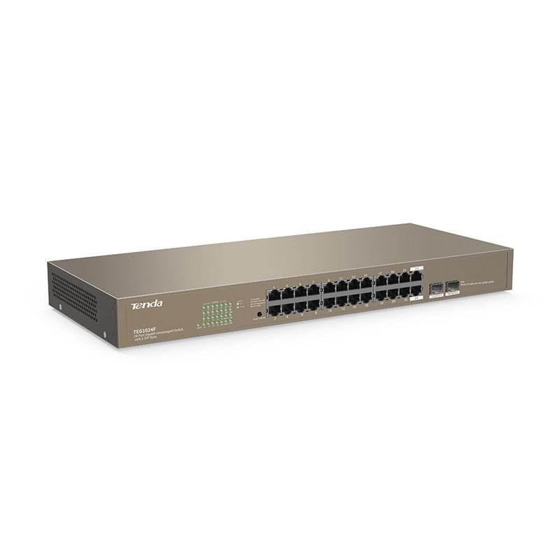 Tenda switch teg1024f 24-port gigabit  2 gigabit sfp unmanaged forwardingspeed: 10mbps: 14880pps 100mbps: 148800pps 1000mbps: