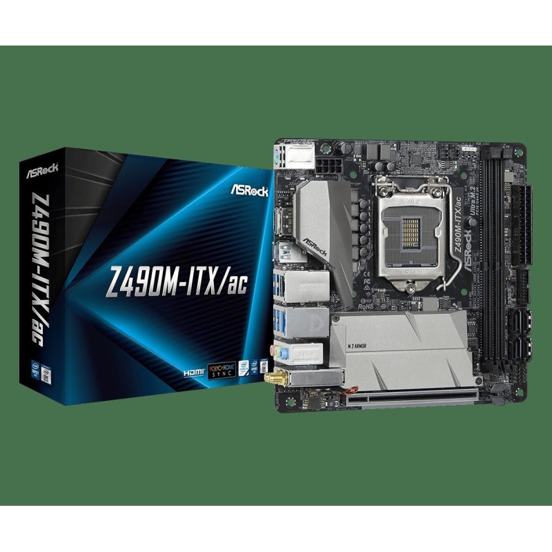 Placa de baza asrock z490m-itx/ac socket lga 1200  supports 10th gen intel® core™ processors (socket