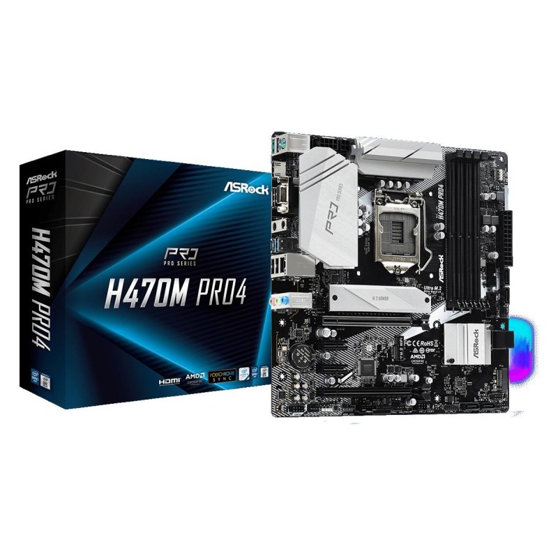 Placa de baza asrock h470m pro4 socket lga 1200  supports 10th gen intel® core™ processors