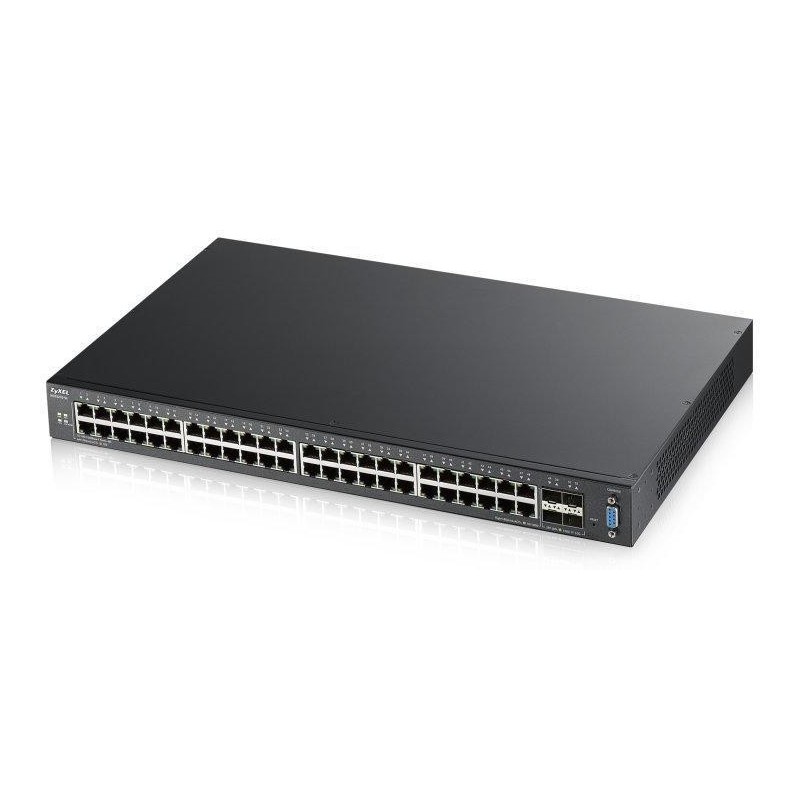 Zyxel xgs2210-52 48-port gbe l2 switch with 10gbe uplink layer 2 total port count: 52