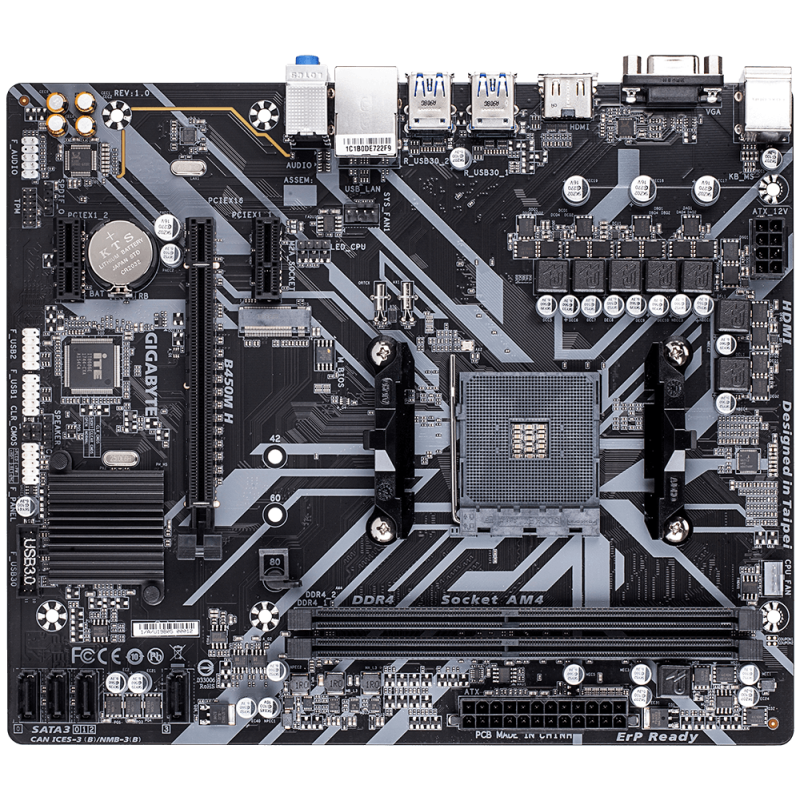 Placa de baza gigabyte b450m h am4  cpu amd socket am4 support for: 3rd generation