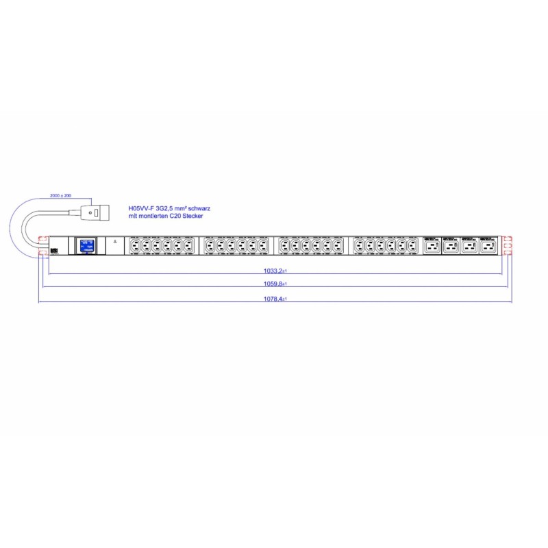 Bachmann prelungitor alu 1he 24xc13 4xc19 lock cordon 20m c20 (monofazic)