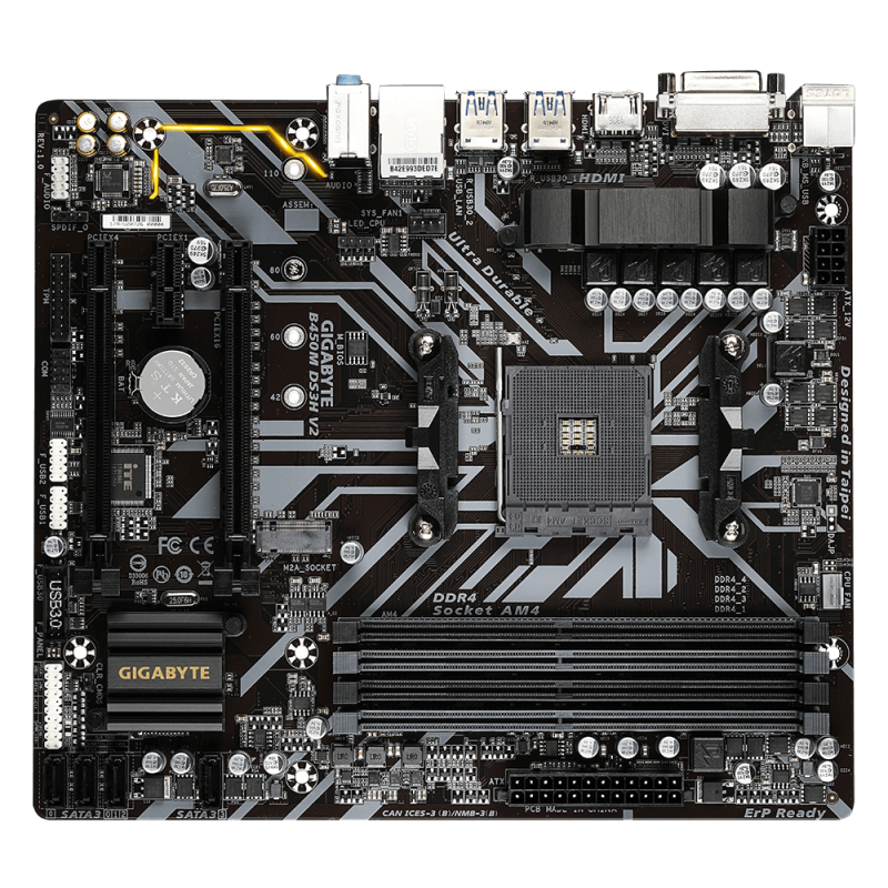 Placa de baza gigabyte socket am4 b450m ds3h v2  cpu am4 socket: supports amd 3rd