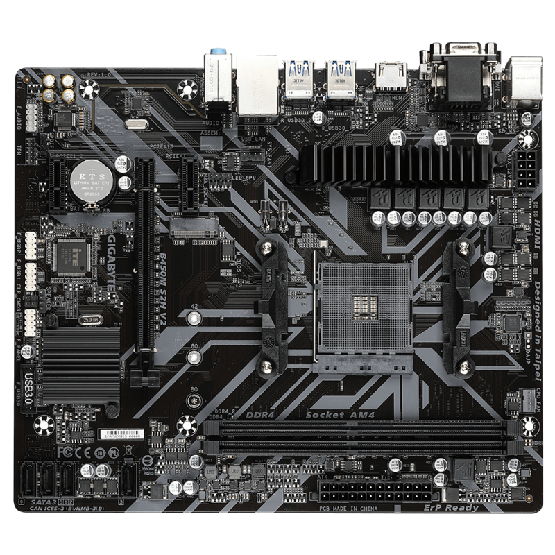 Placa de baza gigabyte socket am4 b450m s2h v2  cpu am4 socket: supports amd 3rd