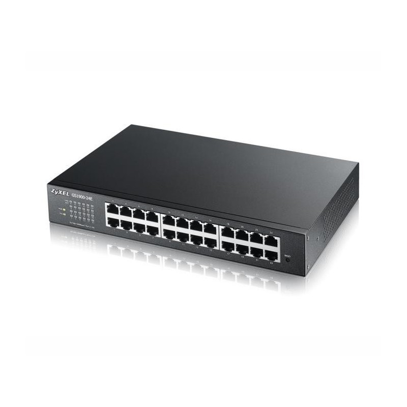 Zyxel gs1900-24e 24-port gbe smart  managed switch  24x rj-45 rev.2 passive cooling metal housing detachable