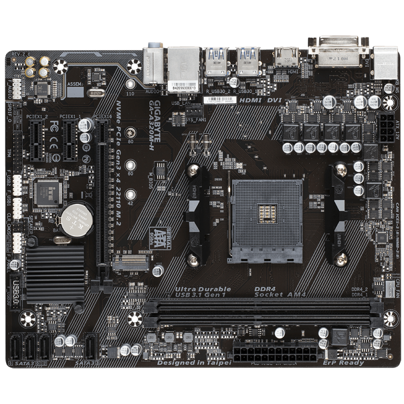 Placa de baza gigabyte a320m-h 2.0 am4  cpu am4 socket: supports amd 3rd gen ryzen™/