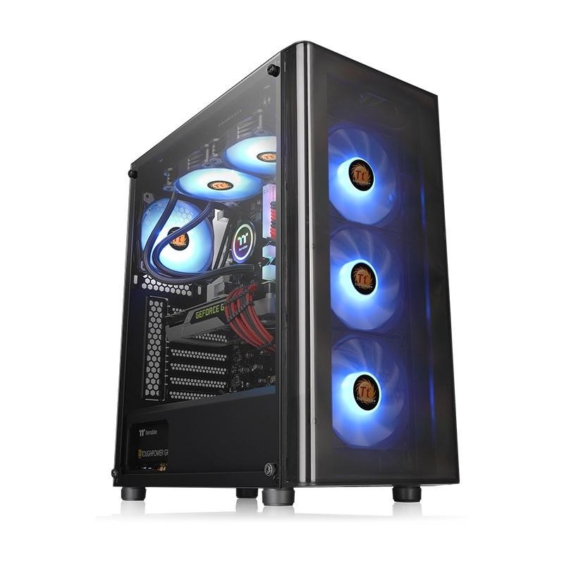 Carcasa thermaltake v200 tempered glass rgb spcc steel atx tower farasursa (tip atx montata jos)